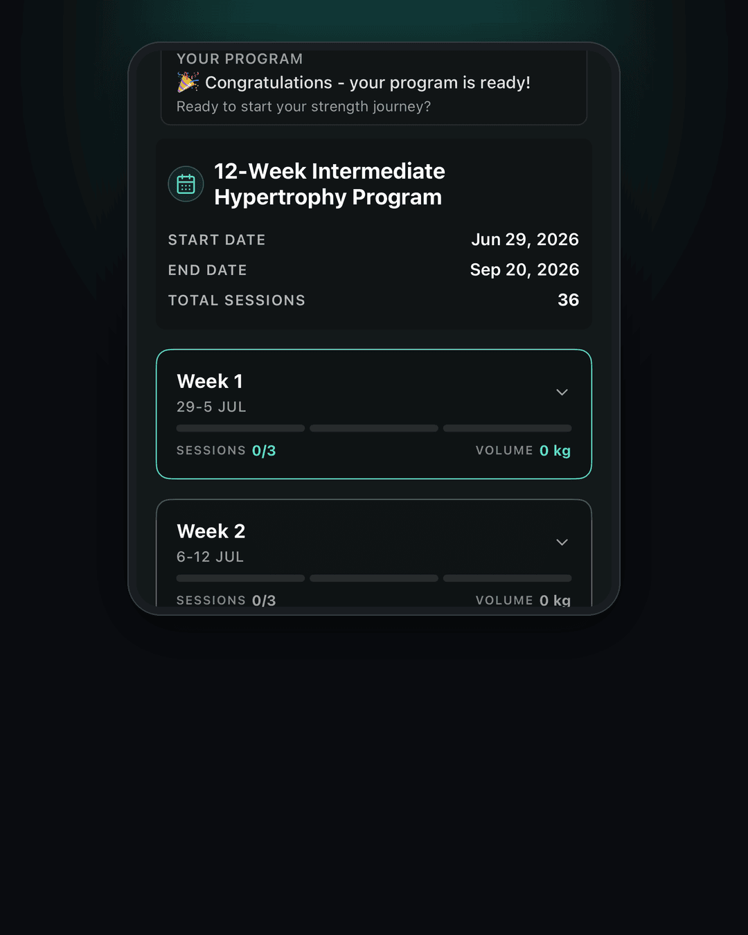 REMAKER AI-generated 12-week program on a phone
